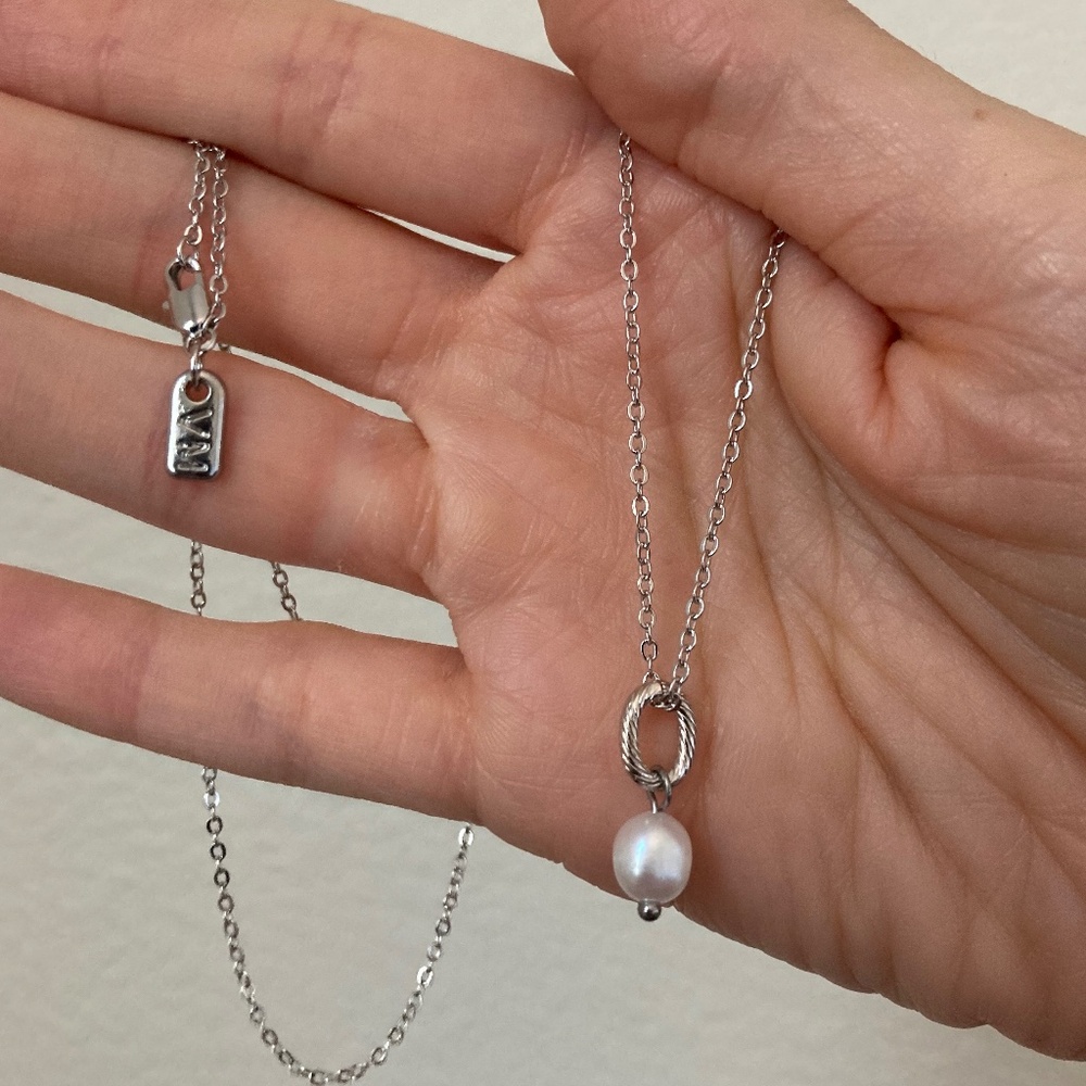 New Vanessa Mooney Silver Pearl Charm Pendant necklace dainty layering stacking